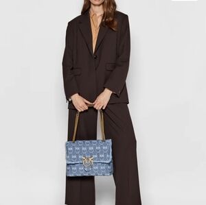 Pinko Frayed Trim Logo Plaque Shoulder Bag